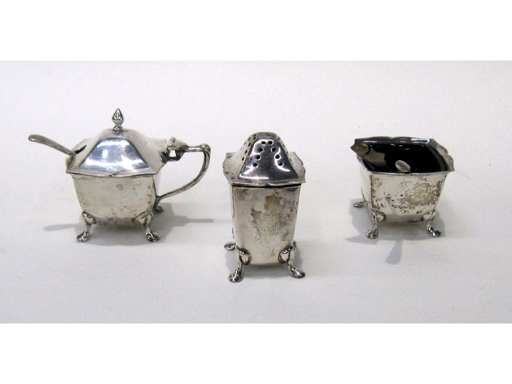 Appraisal: Three piece silver condiment set Chester