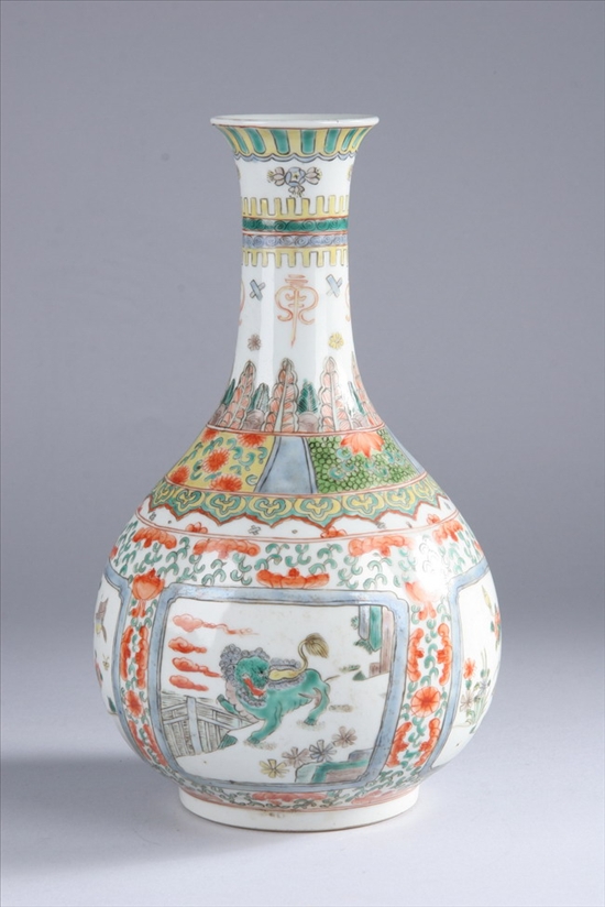 Appraisal: CHINESE FAMILLE VERTE PORCELAIN VASE Qing Dynasty Painted to depict