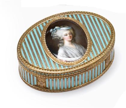 Appraisal: French silver and enamel portrait box Oval the lid centered