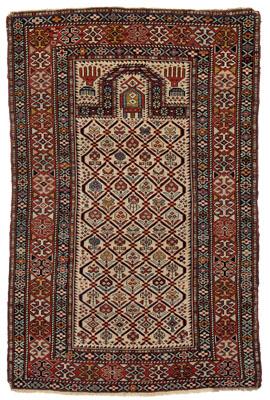 Appraisal: Shirvan prayer rug repeating diamond designs on ivory field multiple