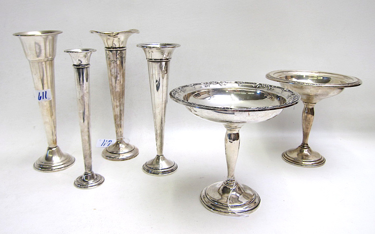 Appraisal: SIX STERLING SILVER HOLLOWWARE various makers and patterns includes vases