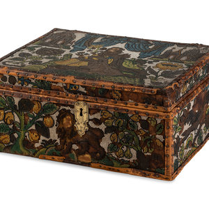 Appraisal: An English Beadwork Decorated Document Box Early th Century with