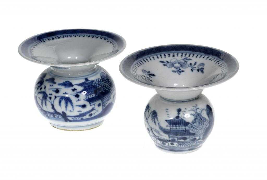 Appraisal: TWO CHINESE PORCELAIN SPITTOONS of typical globular form with conical