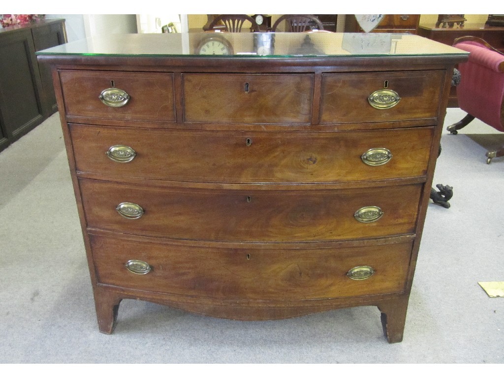 Appraisal: Victorian mahogany inlaid three over three chest of drawers