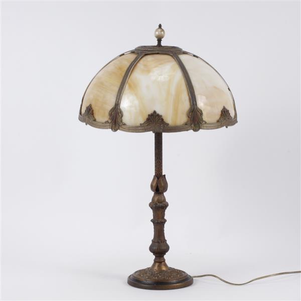 Appraisal: Table Lamp with caramel slag glass panel overlay mushroom shade