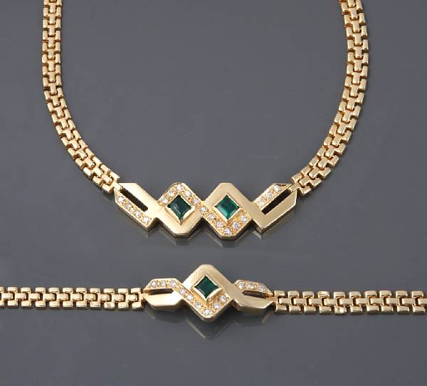 Appraisal: An emerald and k gold necklace with matching bracelet Italian