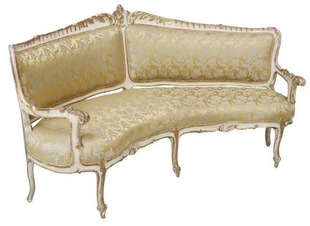 Appraisal: French Louis XV style curved sofa th c parcel gilt