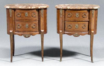 Appraisal: Pair Louis XV style commodes each with variegated marble kidney-shaped