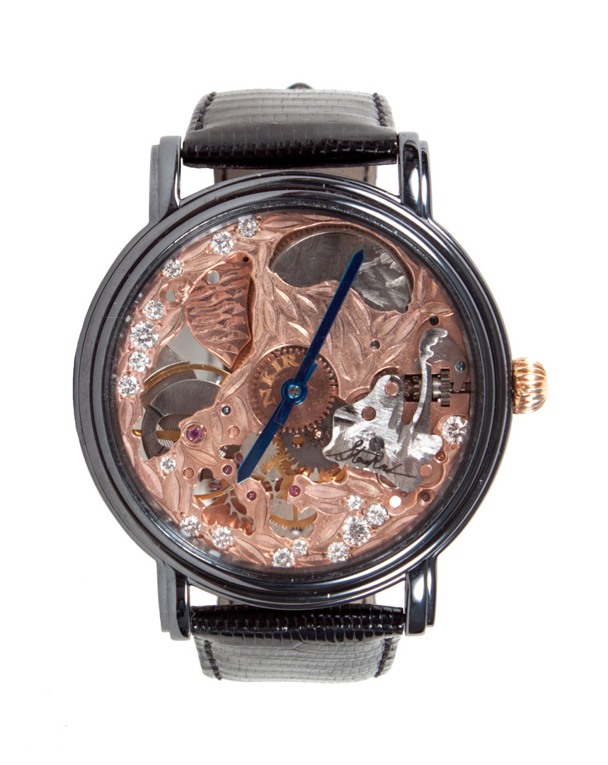 Appraisal: Gentleman's Nkiru rose gold skeleton watch signed Steven Richardson jewels