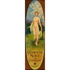 Appraisal: A Champagne Mo t Et Chandon Art Nouveau Painted Panel