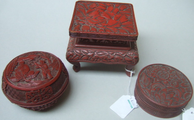 Appraisal: A cinnabar lacquer box and cover th century of circular