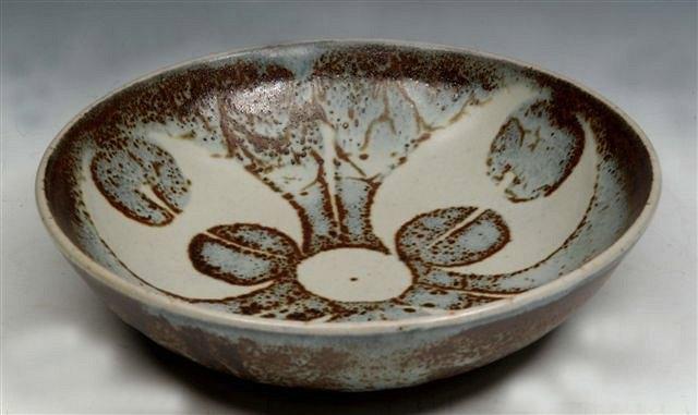 Appraisal: A DAVID LEACH SHALLOW STONEWARE BOWL with geometric pattern in