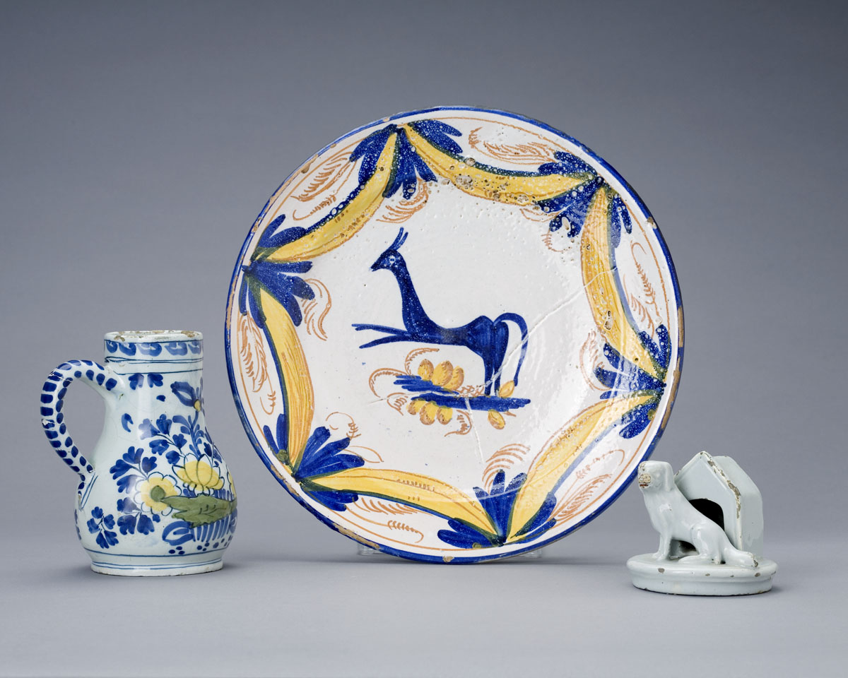 Appraisal: DELFT POLYCHROME CHARGER Painted in the center with a deer