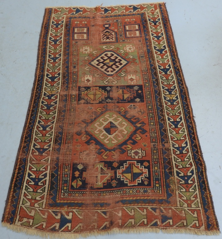 Appraisal: KARRABAGH PRAYER RUG Middle East th CenturyDeep rose turquoise light