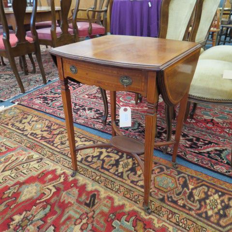 Appraisal: Pembroke Style Inlaid Side Table drop sides drawer lower shelf