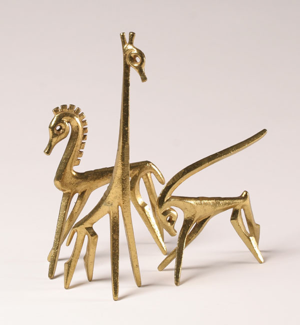 Appraisal: Frederick Weinberg Modernist brass animal figures stylized gazelle zebra giraffe