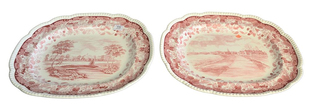 Appraisal: Pair Wedgewood Large Red and White Harvard Platters x Provenance