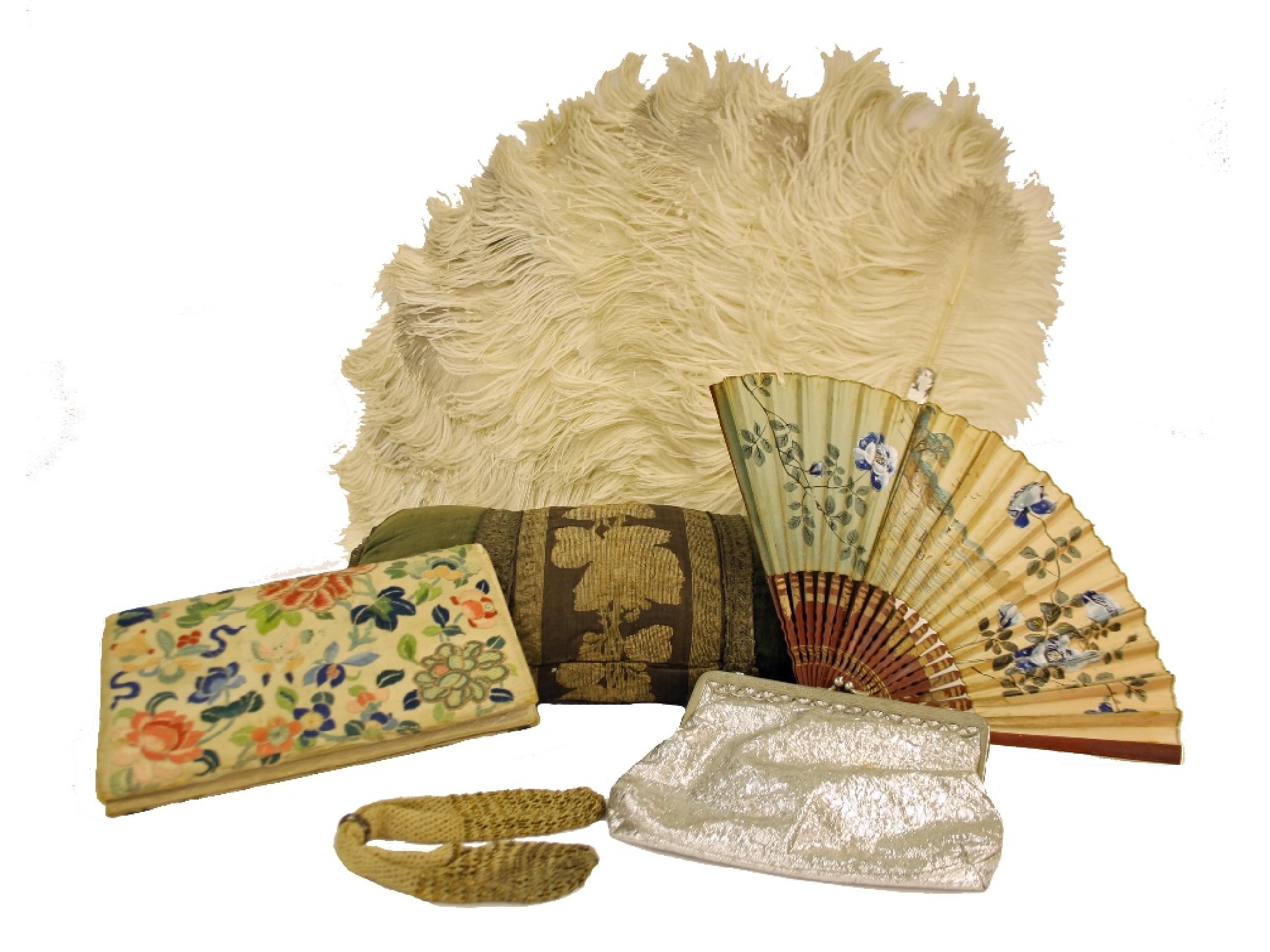 Appraisal: Mother of pearl and ostrich feather stick fan long at