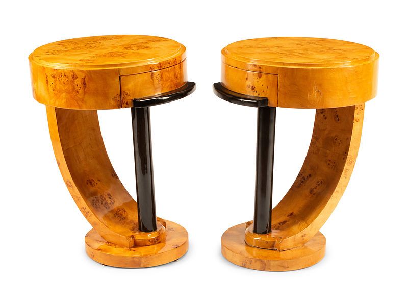 Appraisal: A Pair of Art Deco Style Part Ebonized Burlwood Side