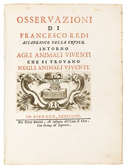 Appraisal: REDI FRANCESCO Osservazioni intorno agli Animali Viventi che si trovano