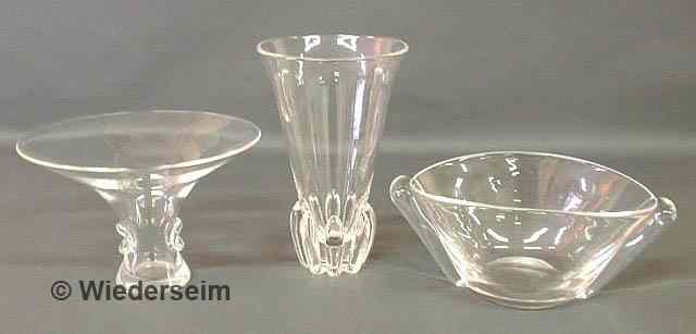 Appraisal: Three pieces of signed Stueben glass- compote h x dia