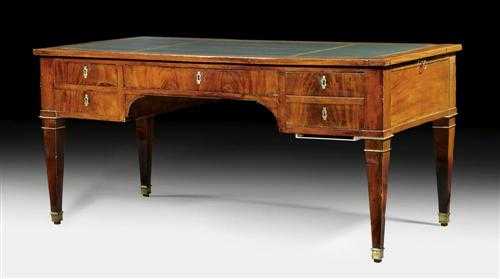 Appraisal: MAHOGANY BUREAU-PLAT Louis XVI Paris circa The top lined with