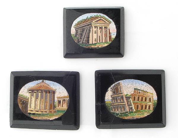 Appraisal: A collection of three rectangular micro-mosaics of architectural form Approximate