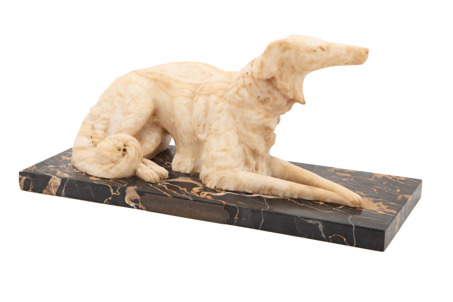 Appraisal: FRENCH ALABASTER SCULPTURE OF A BORZOI DOG French alabaster sculpture