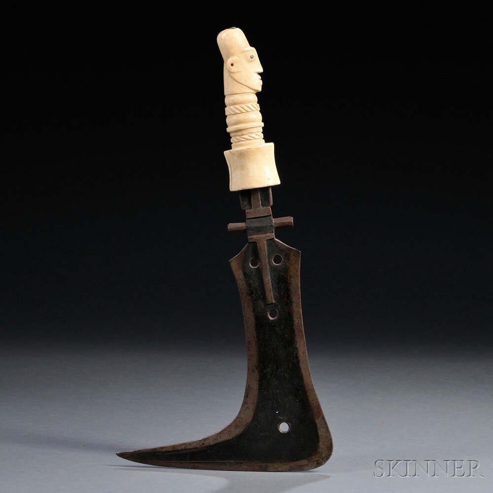 Appraisal: Mangbetu Ivory-handled Knife with human head finial crack in hilt