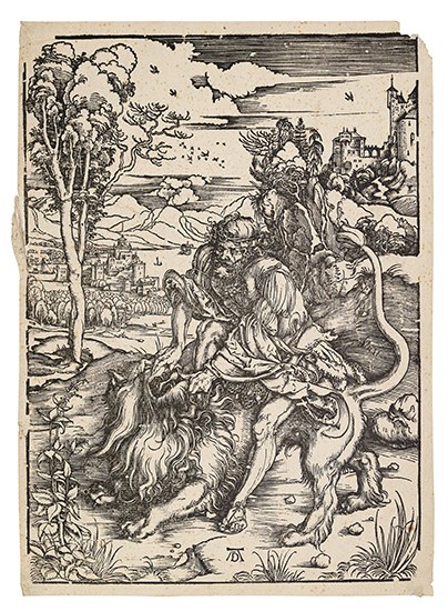 Appraisal: ALBRECHT D RER Samson Fighting with the Lion Woodcut circa