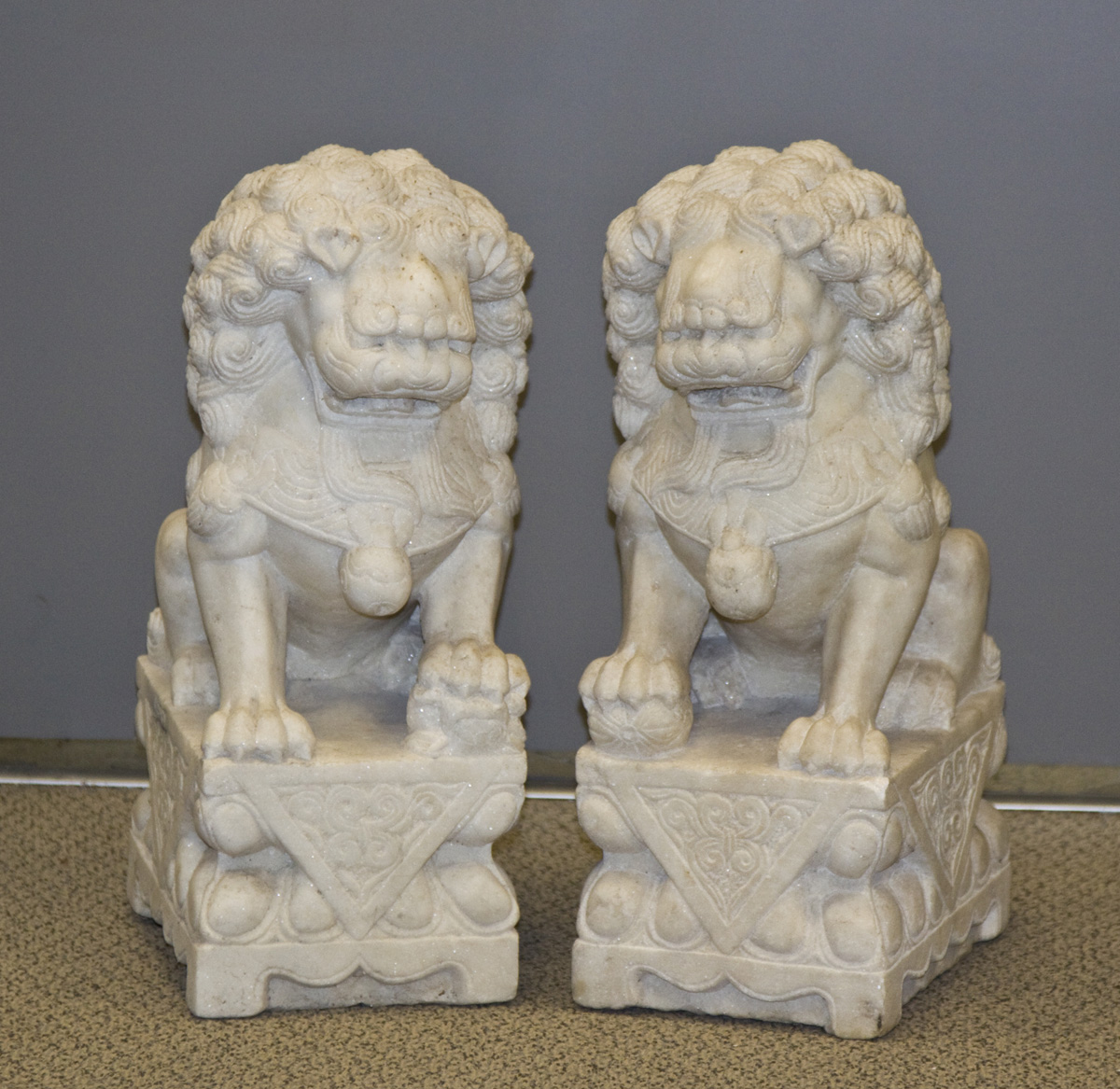 Appraisal: Carved Marble Foo Dogs Very good Ht W D