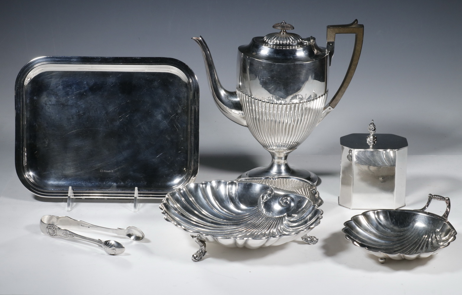 Appraisal: SILVER-PLATE SERVING ITEMS Lot of Silver-Plate Accessories incl Rectangular tray