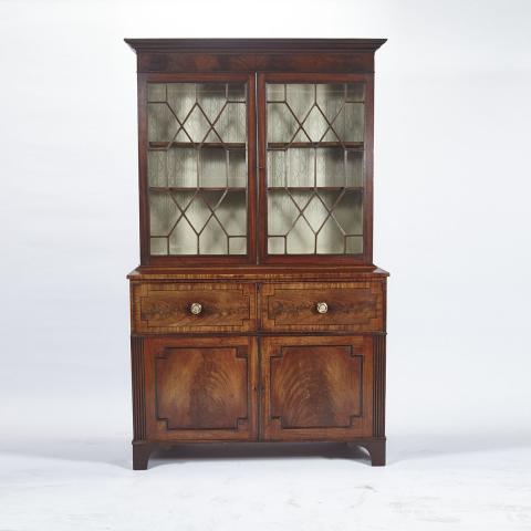 Appraisal: Georgian Crossbanded Flame Mahogany Secretaire Bookcase early th century height