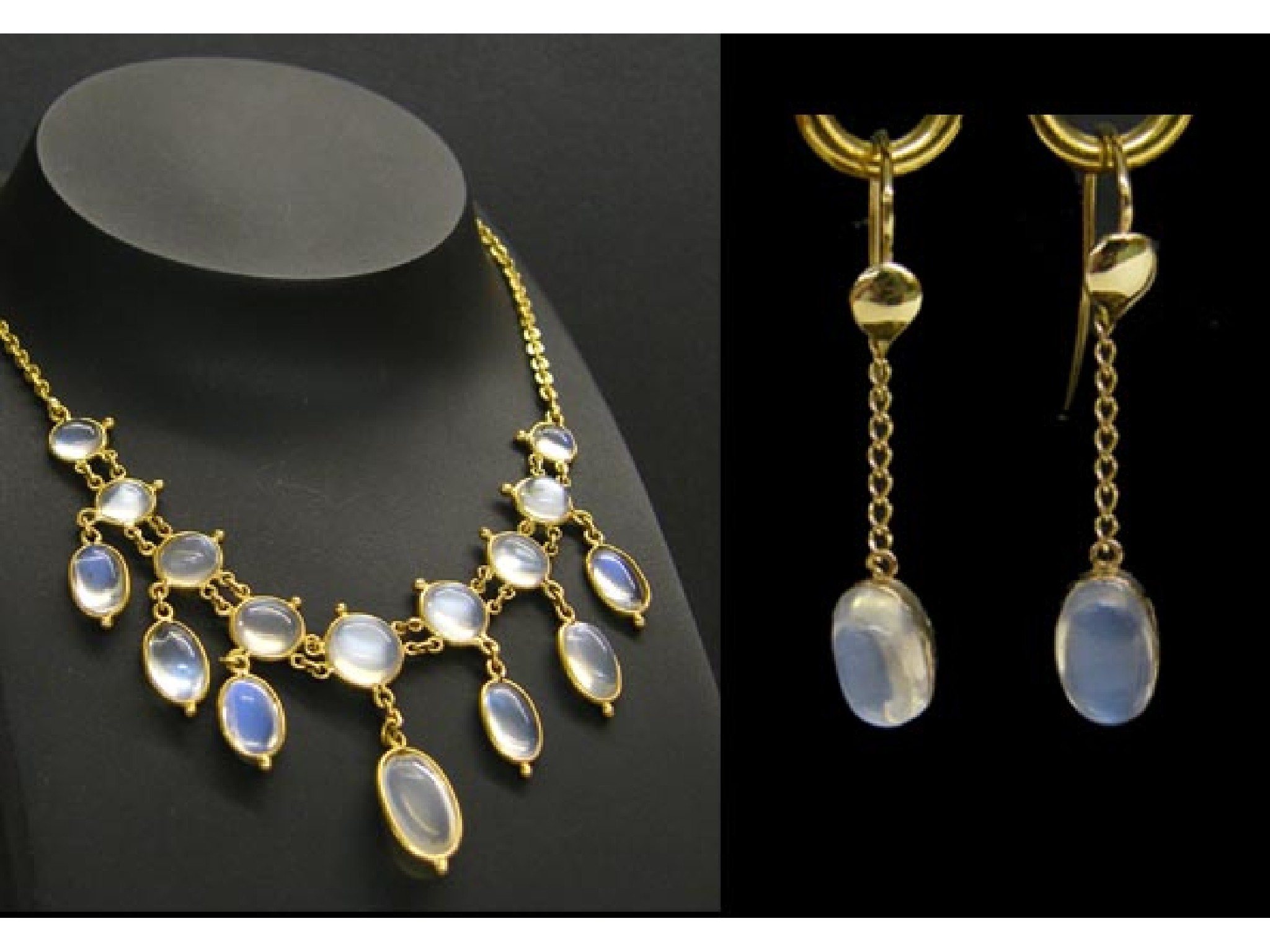 Appraisal: Attractive yellow gold moonstone necklet gm long together with a