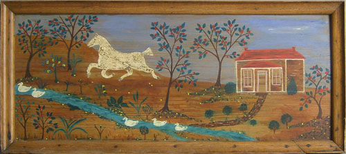 Appraisal: Oil on panel folk art landscape x