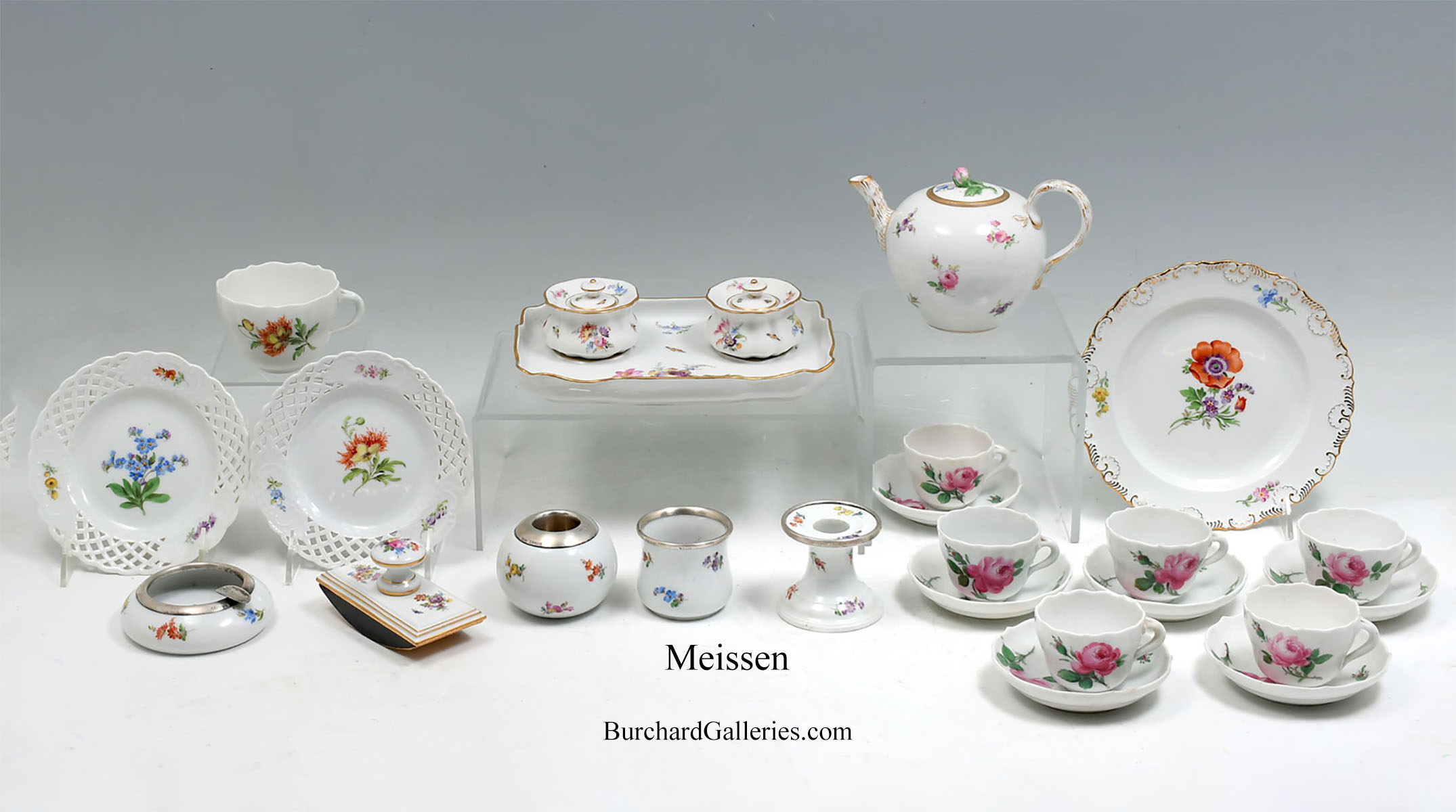 Appraisal: PC MEISSEN PORCELAIN TEA SET INKWELL AND MORE All have