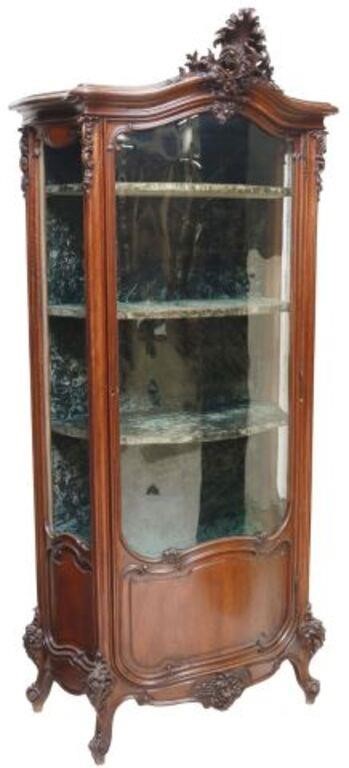 Appraisal: French Louis XV style mahogany display cabinet th c carved