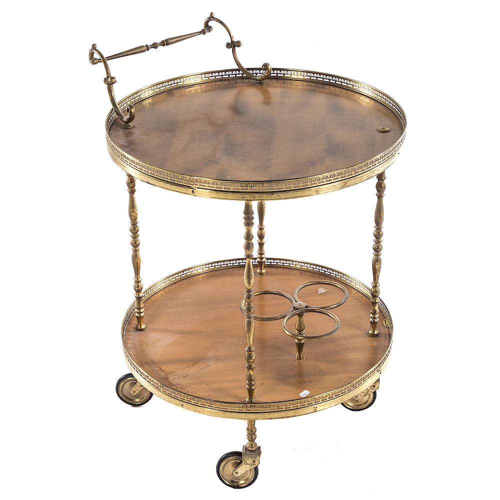 Appraisal: Contemporary Two-tiered Bar Cart th century in round faux-wood Formica