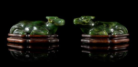 Appraisal: Sale Lot A Pair of Carved Spinach Jade Figures of