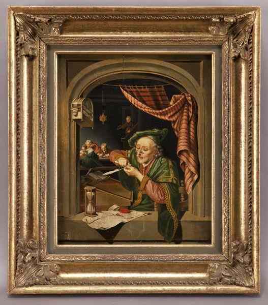 Appraisal: After Gerrit Dou ''The Scribe Master'' oilpainting on wood panel