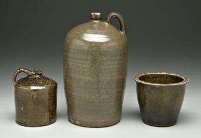 Appraisal: Three alkaline glaze pots jug in extensive rim and base