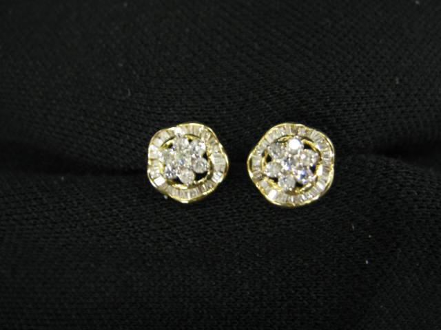 Appraisal: Diamond Earrings floral clusters totaling carat k yellow gold pierced