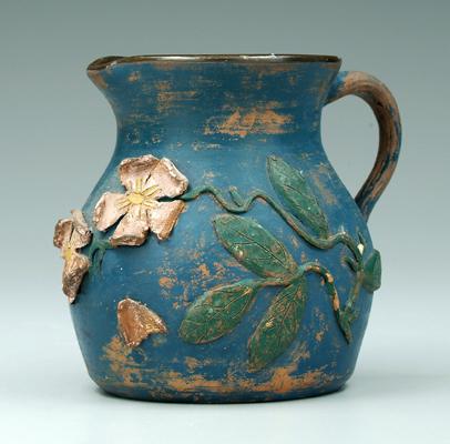 Appraisal: Brown Bros pitcher flowers vines in relief interior with Albany