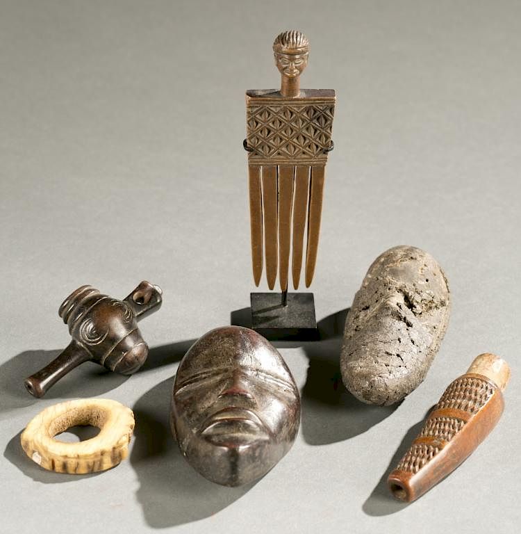 Appraisal: assorted African objects th c A group of six assorted