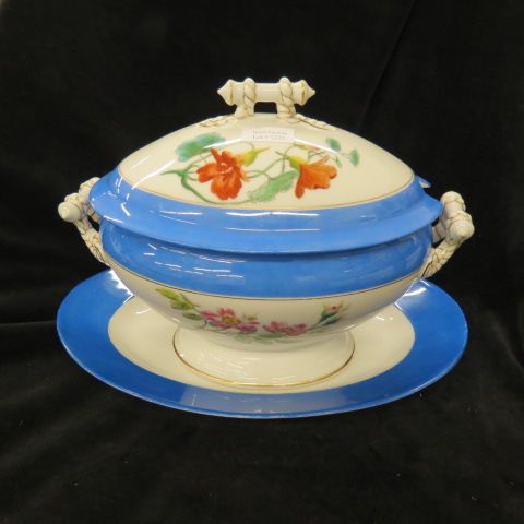 Appraisal: Haviland Limoges Porcelain Soup Tureen fine handpainted floral blue gold