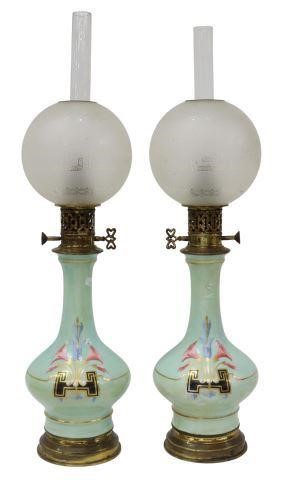 Appraisal: pair French porcelain oil kerosene lamps late th c varied