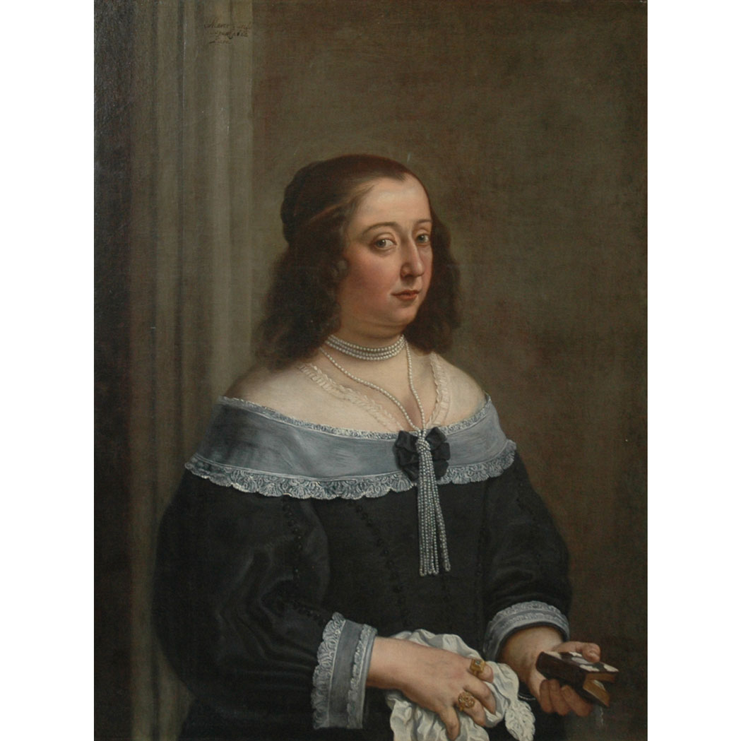 Appraisal: Flemish School th Century Portrait of a Lady Holding a