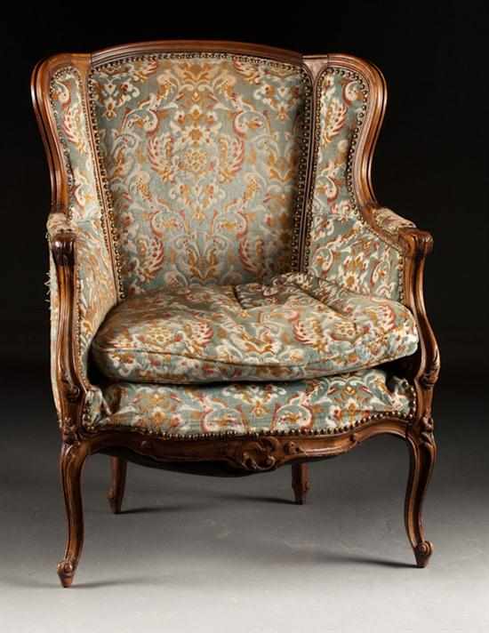 Appraisal: Louis XV style walnut upholstered bergere Estimate - All items