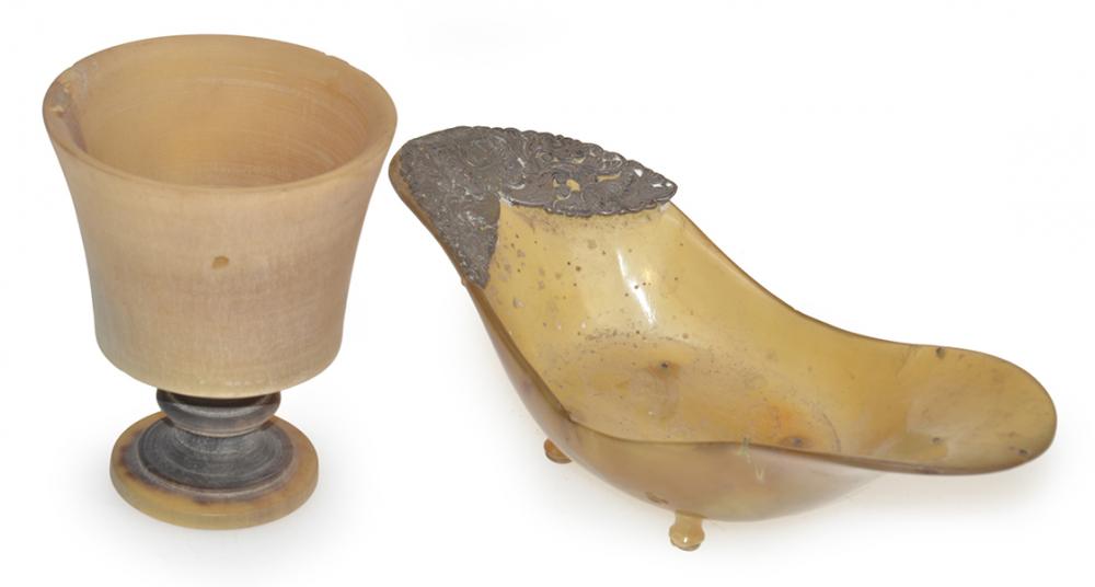 Appraisal: TURNED HORN LIBATION CUP AND ONE OTHER HORN DISH WITH