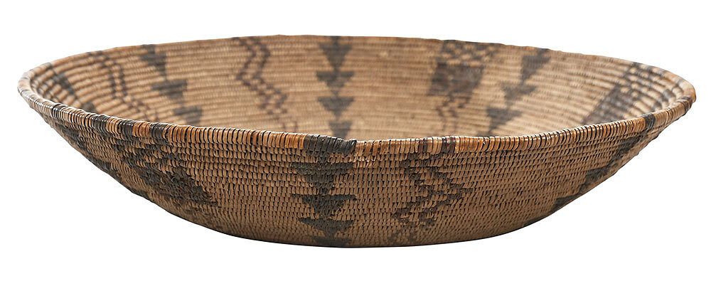 Appraisal: Apache Polychrome Decorated Coiled Basket Tray American Southwest late th